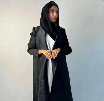 Black Textured Open Abaya