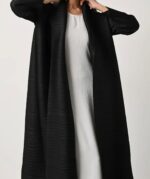 Black Textured Open Abaya - Image 2