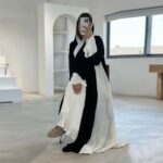 Black & Ivory Pleated Abaya